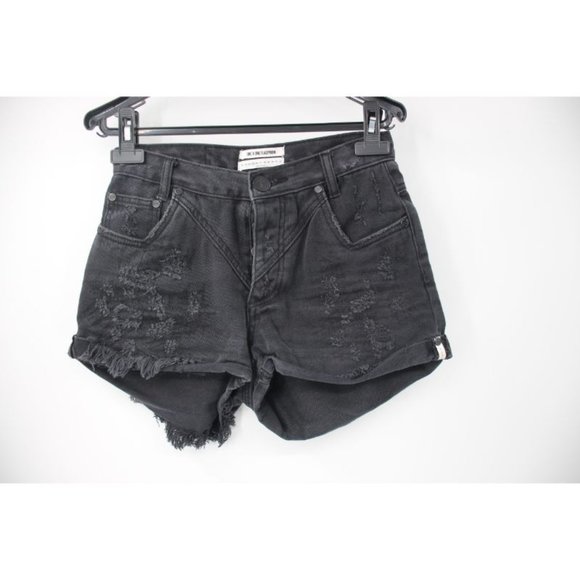 One teaspoon shorts women's 25 Black distressed hawks twisted cuff cotton high - Picture 1 of 11